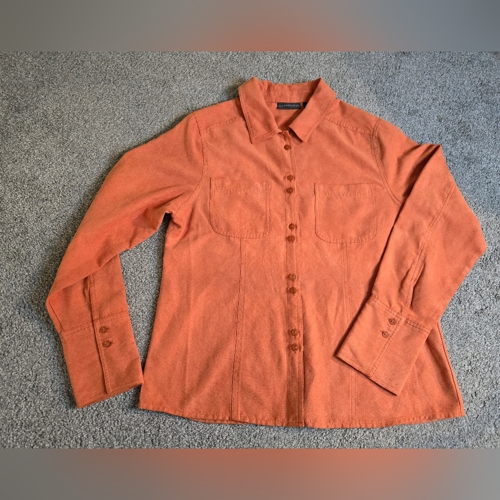 (relativity) Women's Faux Suede Perfect Peach Fall Casual Office Button-down Med